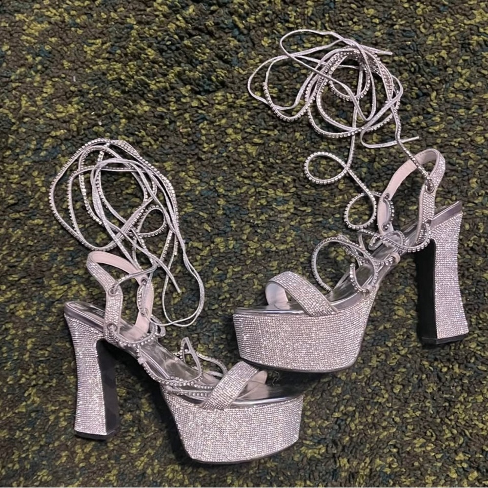 Glamorous Silver Platform Heels with Glittery Straps